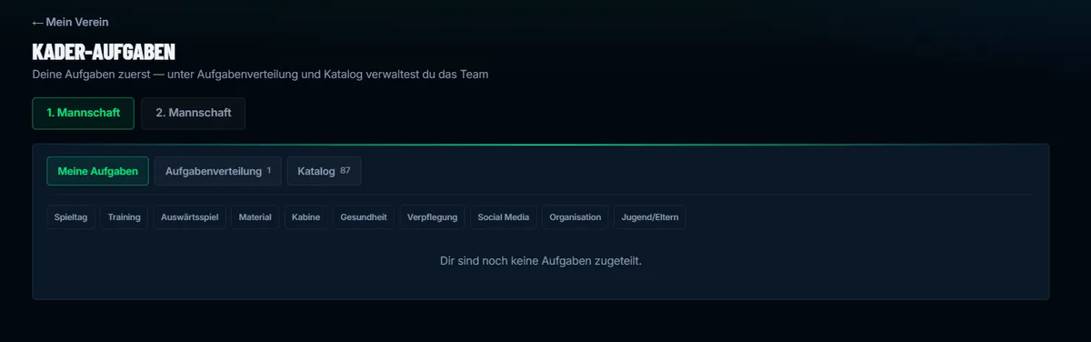 MatchArea Kader-Aufgaben — Meine Aufgaben
