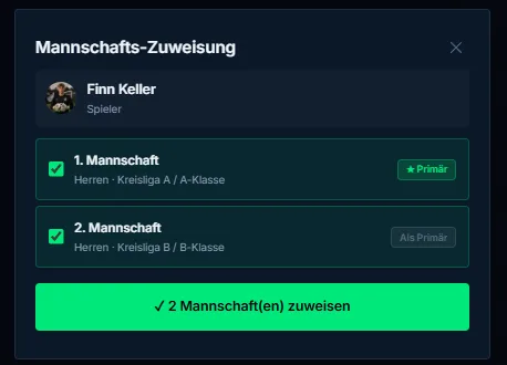 MatchArea Mannschafts-Zuweisung — Teams zuordnen