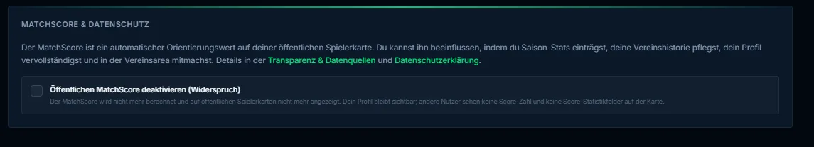MatchArea MatchScore — Datenschutz-Einstellung