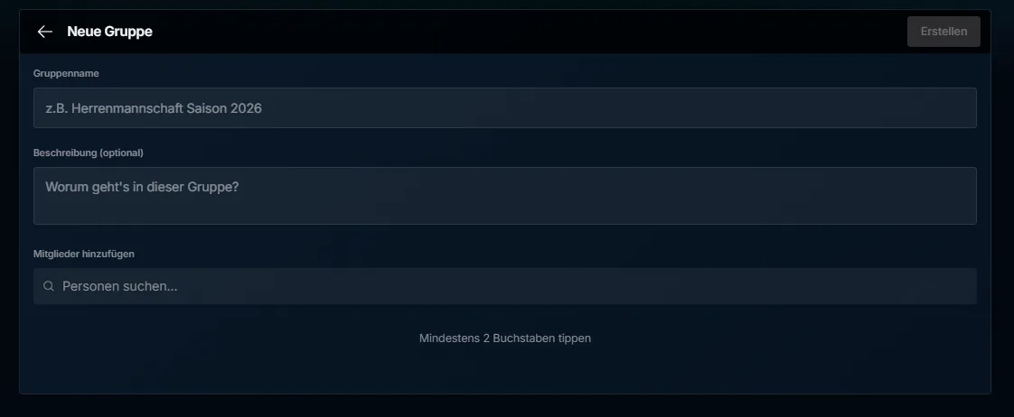 MatchArea Gruppe erstellen — Gruppenchat anlegen