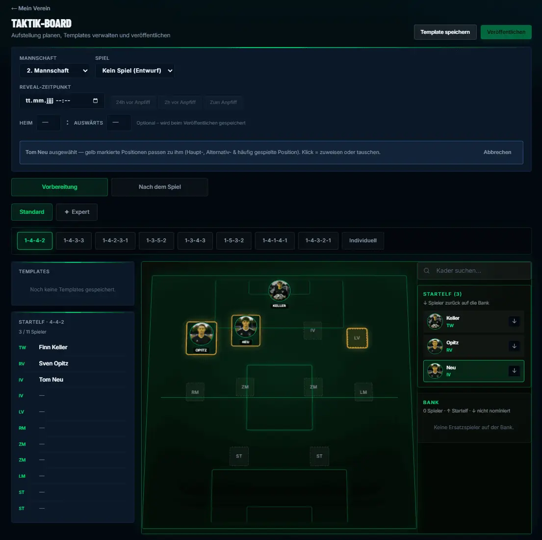 MatchArea Taktik-Board — Aufstellung planen