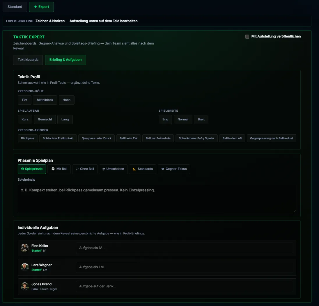 MatchArea Taktik Expert — Briefing und Aufgaben
